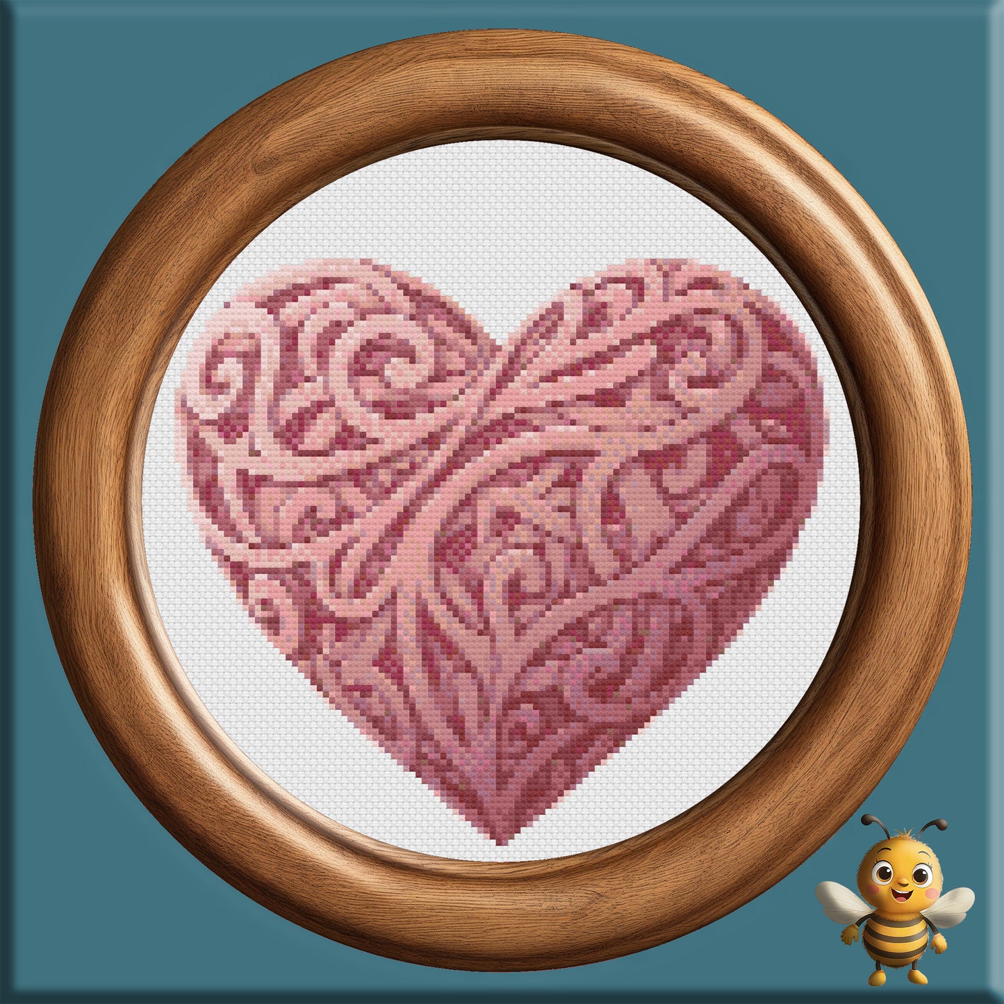 "Pink Deco Heart" Cross Stitch Pattern - Interactive PDF Chart