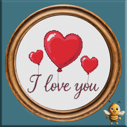 "I Love You with Balloons" Cross Stitch Pattern - Interactive PDF Chart