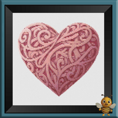 "Pink Deco Heart" Cross Stitch Pattern - Interactive PDF Chart