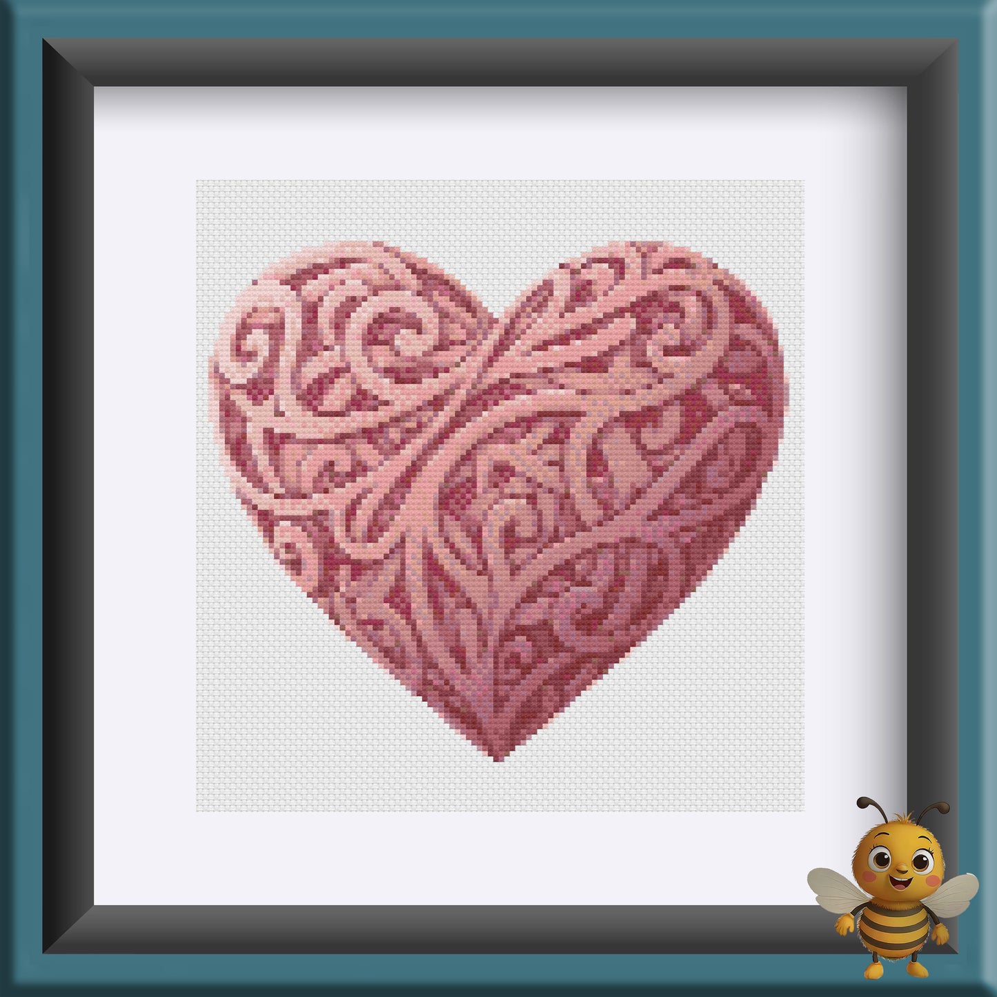 "Pink Deco Heart" Cross Stitch Pattern - Interactive PDF Chart