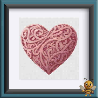 "Pink Deco Heart" Cross Stitch Pattern - Interactive PDF Chart