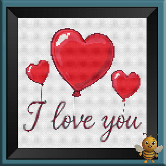 "I Love You with Balloons" Cross Stitch Pattern - Interactive PDF Chart